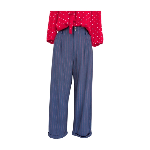 Vintage 80s LizSport by Liz Claiborne Navy and Red Pinstripe High  Rise Pants 10 - Picture 4 of 10